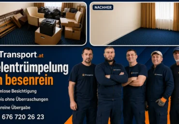 Hotelentrümpelung Wien besenrein – fünf Mitarbeiter von XTransport bei einer professionellen Hotelräumung mit kostenloser Besichtigung und Fixpreis.