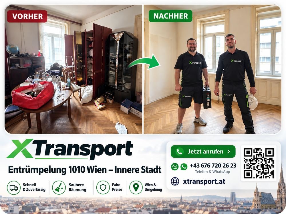Entrümpelung 1010 Wien Innere Stadt – Vorher-Nachher-Vergleich der Dreizimmerwohnung in der Schulerstraße 10